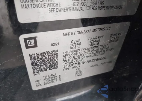 2021 Chevrolet Silverado 1500 4Wd Short Bed Custom z USA, uszkodzony, nr VIN 1GCPYBEK7MZ280000